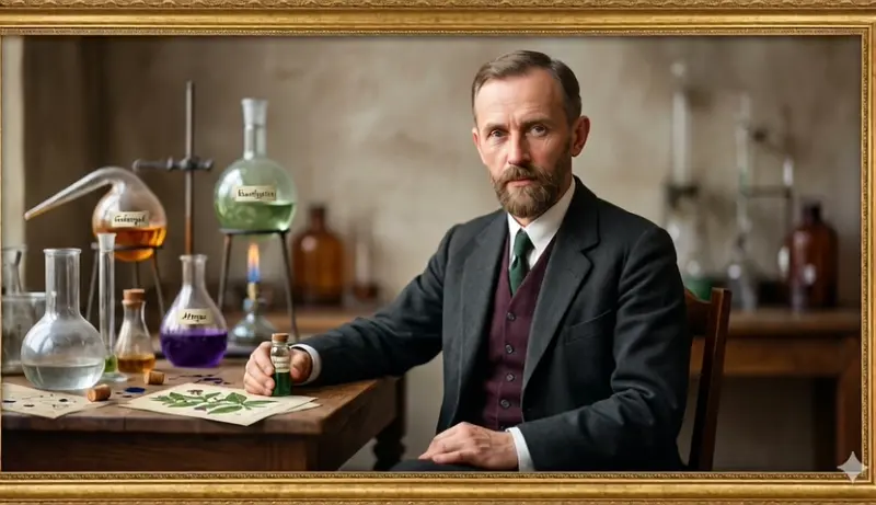 Animated historical portrait of Professor Mykola Ovksentiyovych Valiashko, founder of the Ukrainian phytochemical school.